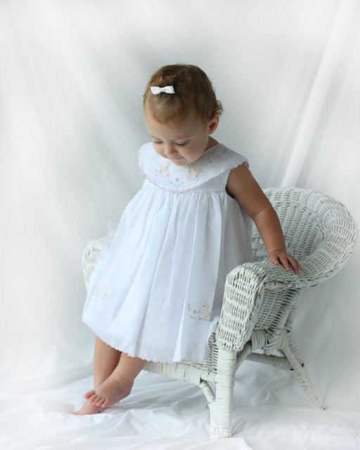 Willbeth - Baby Girl Easter Dress Voile Sleeveless with Embroidered Ducks – The Velveteen Rabbit